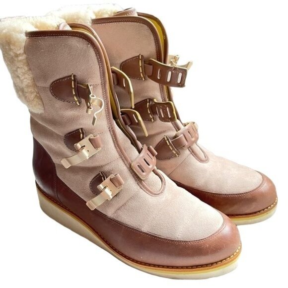 Cole Haan Lania Winter Boots Waterproof Shearling Clasp Leather Nike Air Size 9B - Picture 4 of 14